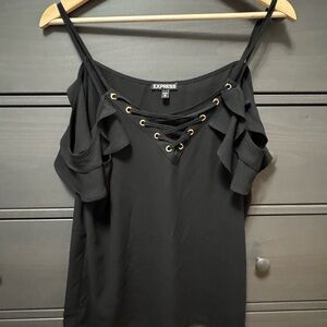 Express Black Ruffled Camisole with Eyelet Detail